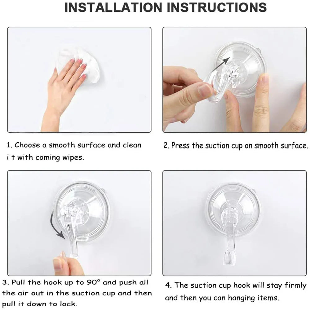 Clear Reusable Suction Cup Hooks – Heavy Duty Vacuum Hooks for Kitchen & Bathroom