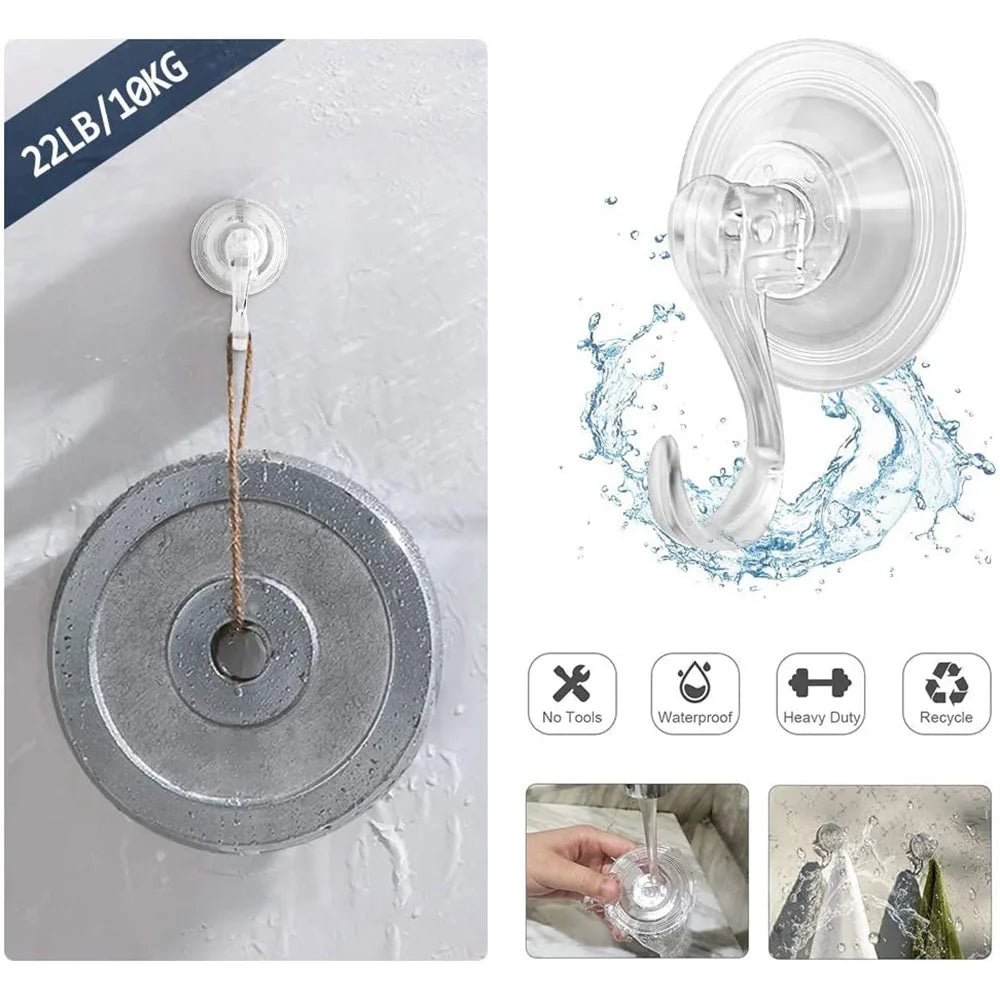 Clear Reusable Suction Cup Hooks – Heavy Duty Vacuum Hooks for Kitchen & Bathroom