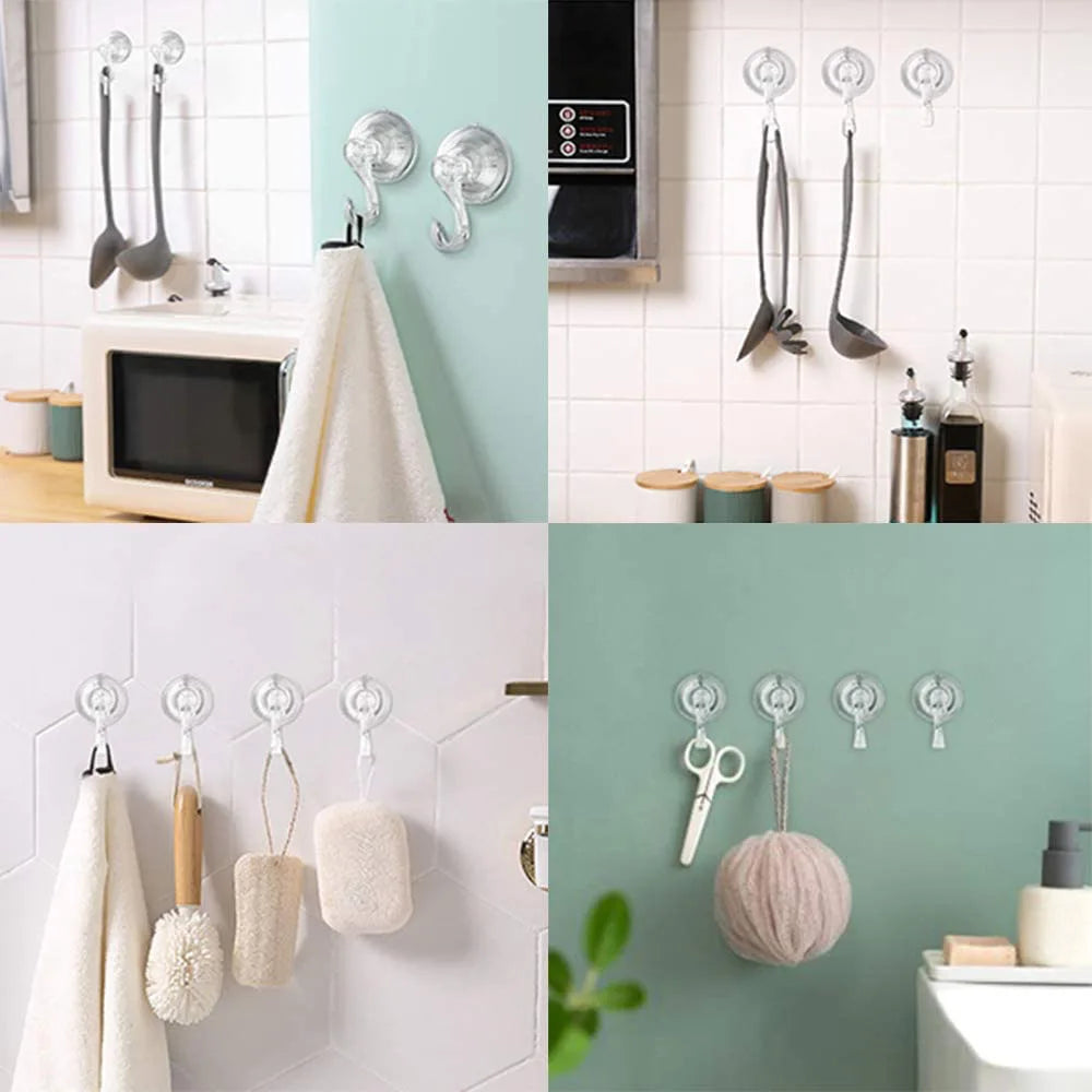 Clear Reusable Suction Cup Hooks – Heavy Duty Vacuum Hooks for Kitchen & Bathroom